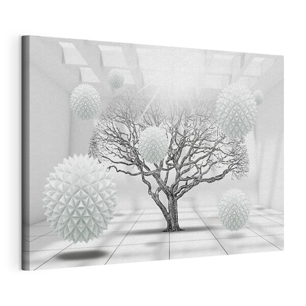 Boom met witte ballen die in de lucht zweven Canvas Schilderijen Boom met witte ballen die in de lucht zweven