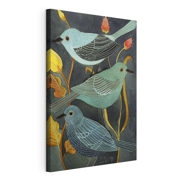Een groep vogels op een plant Canvas Schilderijen Een groep vogels op een plant
