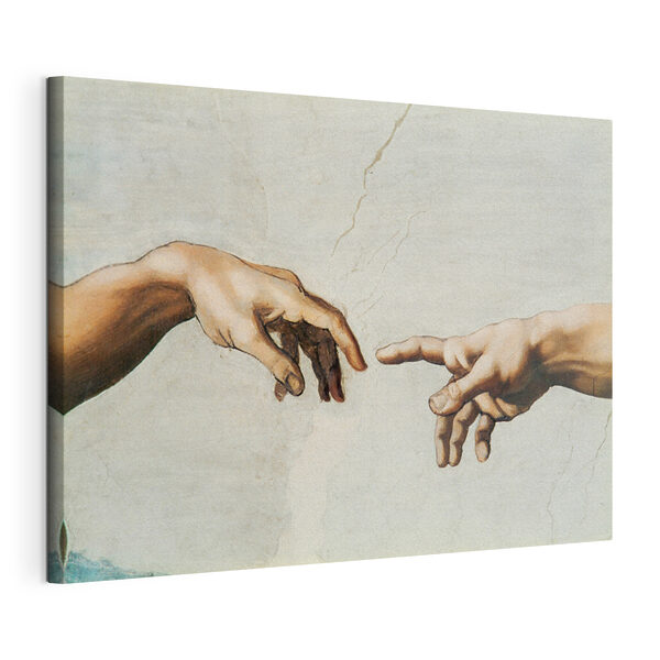 Canvas Schilderijen Een schilderij van handen die elkaar aanraken