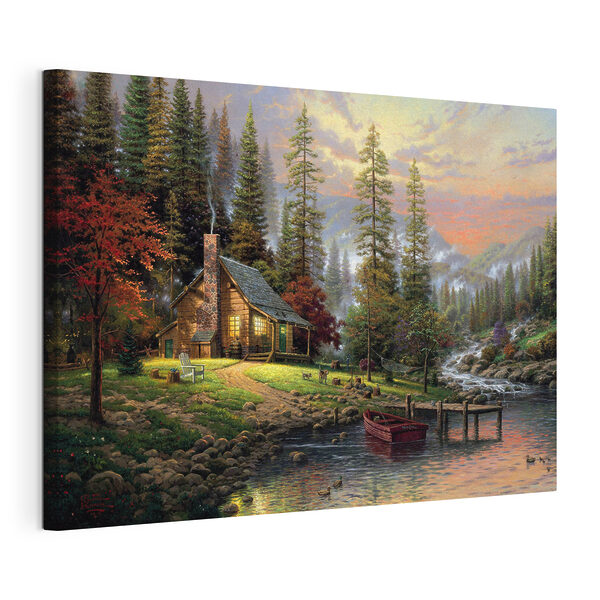 Canvas Schilderijen Een huis aan een rivier