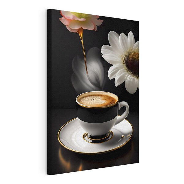Canvas Schilderijen Een kopje koffie en een bloem
