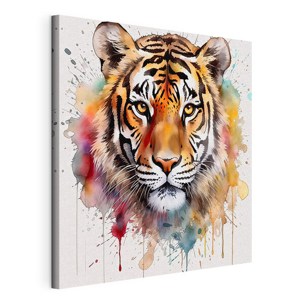 Tijger met kleurrijke spetters Canvas Schilderijen Tijger met kleurrijke spetters