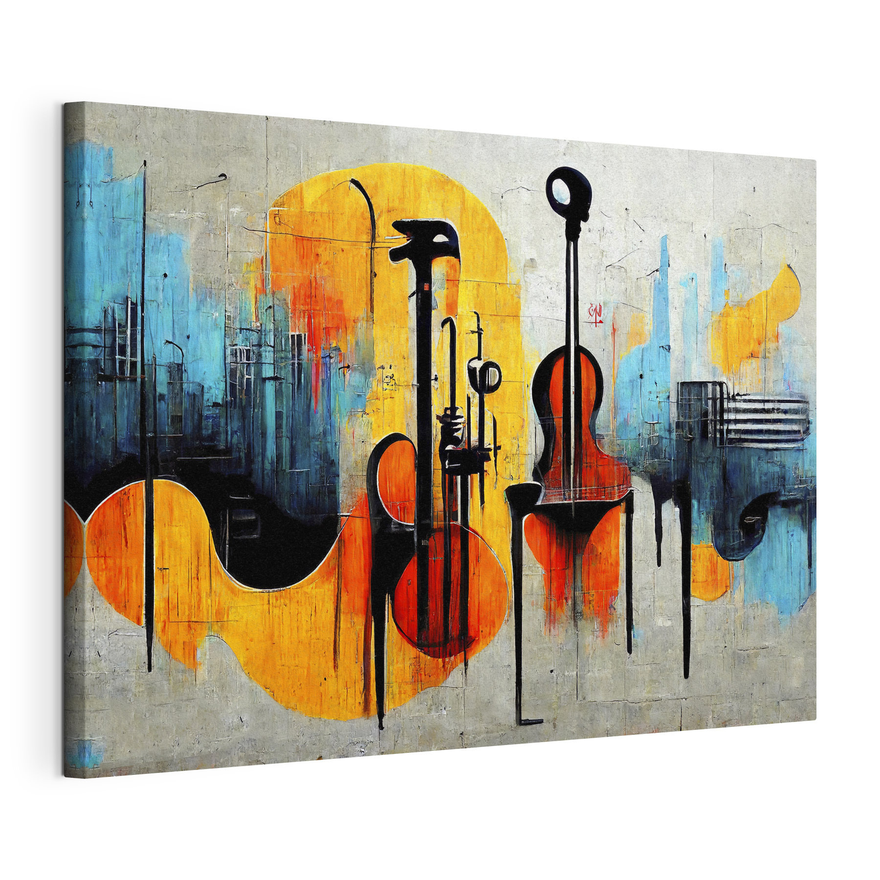 A painting of guitars and instruments A painting of guitars and instruments