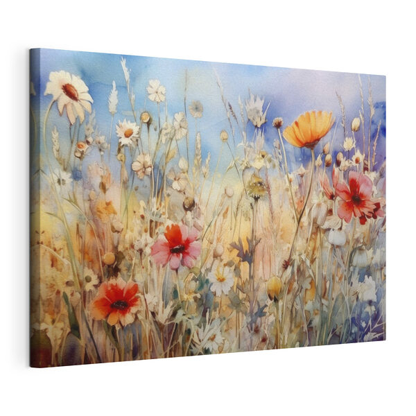 Canvas Schilderijen Een schilderij van bloemen en gras