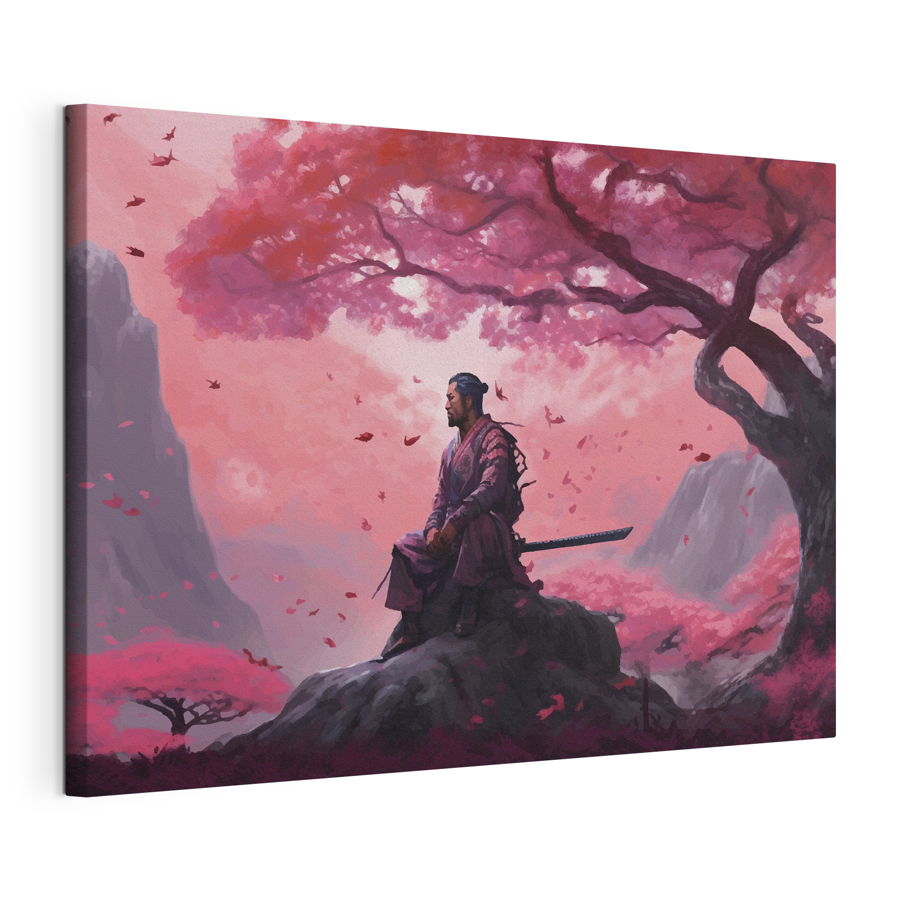 A man sitting on a rock with a sword