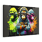 Close-up van hoog gras Canvas Schilderijen Een groep apen met koptelefoons en hoodies