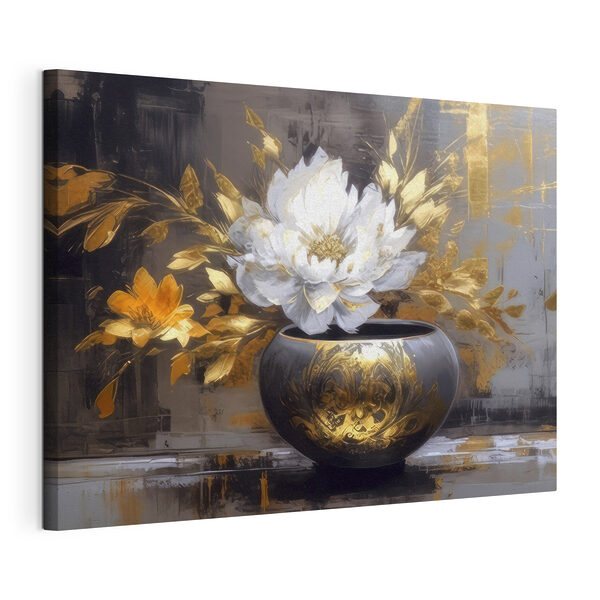Canvas Schilderijen Een schilderij van een bloem in een pot
