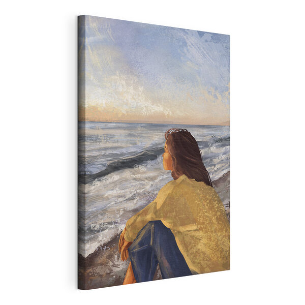 Canvas Schilderijen Een vrouw op het strand met uitzicht op de oceaan (Artikelnummer: s35317) Canvas Schilderijen Canvas Schilderijen Een vrouw op het strand met uitzicht op de oceaan (Artikelnummer: s35317)
