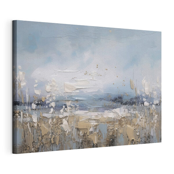 Een schilderij van een strand Canvas Schilderijen Een schilderij van een strand