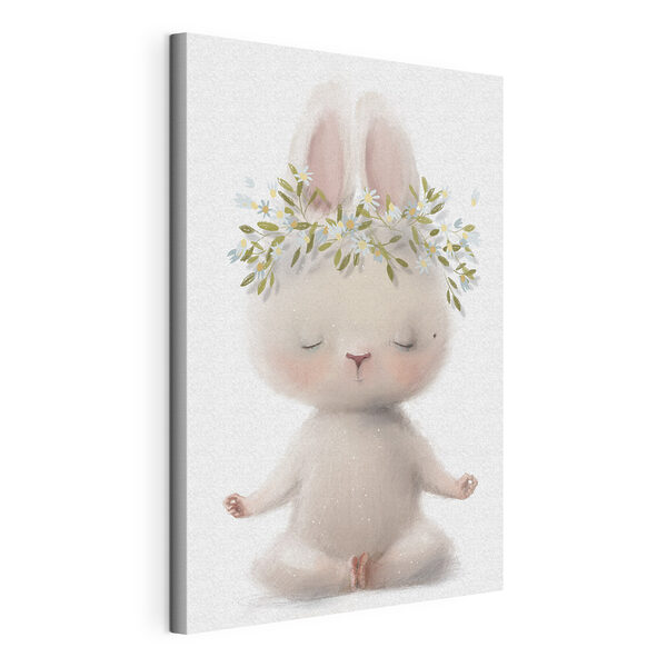 Een cartoon van een konijn met bloemen op zijn hoofd Canvas Schilderijen Een cartoon van een konijn met bloemen op zijn hoofd