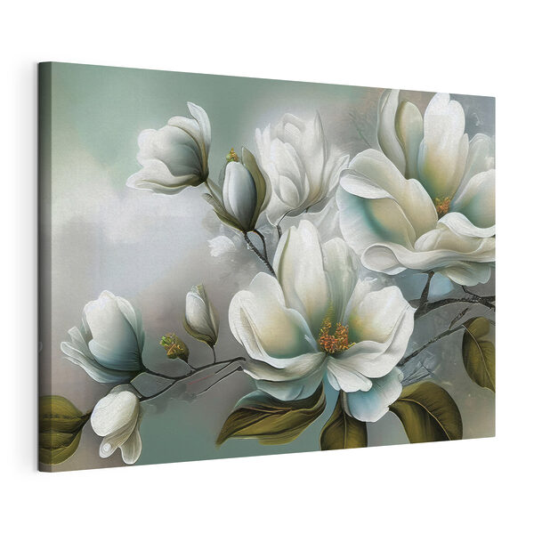 Een schilderij van witte bloemen Canvas Schilderijen Een schilderij van witte bloemen
