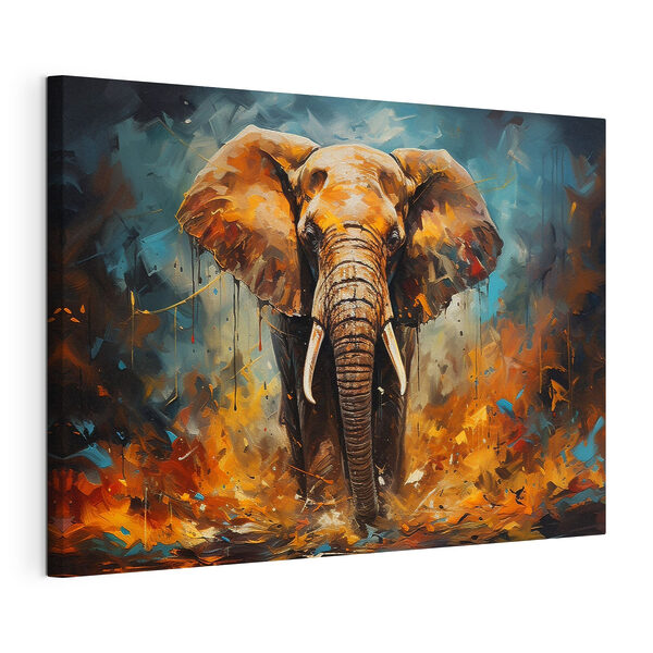 Een olifant met slagtanden en vuil Canvas Schilderijen Een olifant met slagtanden en vuil