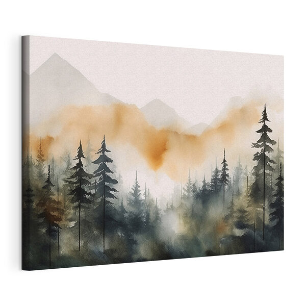 Canvas Schilderijen Een aquarel van een bos met bergen op de achtergrond (Artikelnummer: s36008) Canvas Schilderijen Canvas Schilderijen Een aquarel van een bos met bergen op de achtergrond (Artikelnummer: s36008)