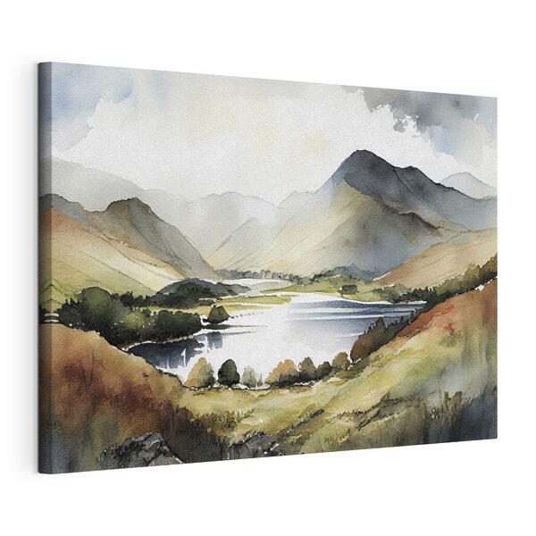 Canvas Schilderijen Aquarel van een meer omringd door bergen (Artikelnummer: s36018) Canvas Schilderijen Canvas Schilderijen Aquarel van een meer omringd door bergen (Artikelnummer: s36018)