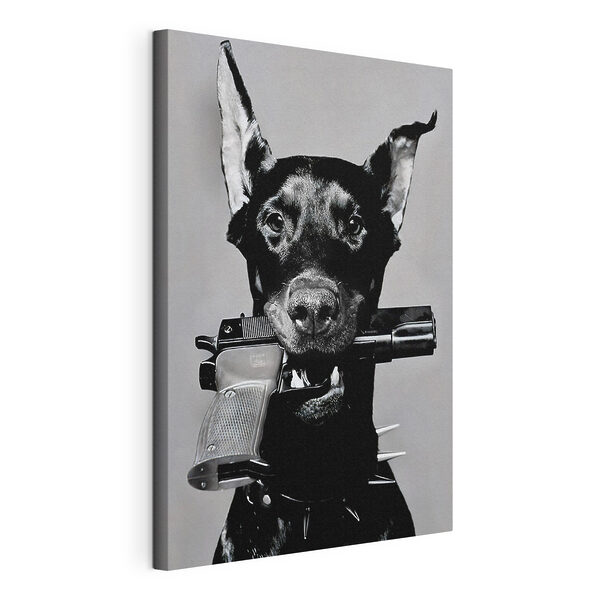 Canvas Schilderijen Een hond met een geweer (Artikelnummer: s36177) Canvas Schilderijen Canvas Schilderijen Een hond met een geweer (Artikelnummer: s36177)