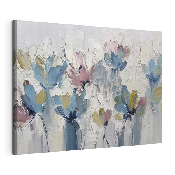 Canvas Schilderijen Een schilderij van bloemen op een wit oppervlak