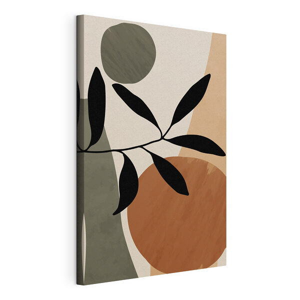 Canvas Schilderijen Een zwart blad aan een tak met cirkels en cirkels (Artikelnummer: s36481) Canvas Schilderijen Canvas Schilderijen Een zwart blad aan een tak met cirkels en cirkels (Artikelnummer: s36481)