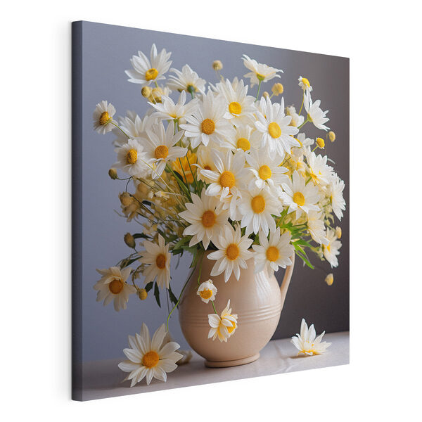 Een vaas met witte bloemen Canvas Schilderijen Een vaas met witte bloemen