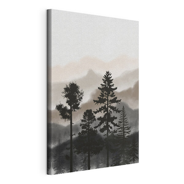 Een groep bomen in de mist Canvas Schilderijen Een groep bomen in de mist