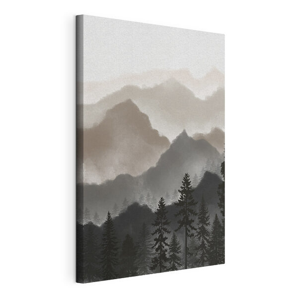 Canvas Schilderijen Een landschap van bergen en bomen