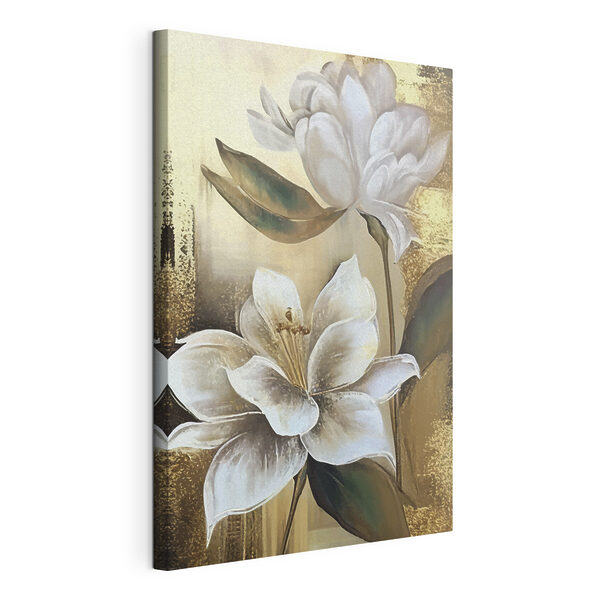 Een schilderij van bloemen op een muur Canvas Schilderijen Een schilderij van bloemen op een muur