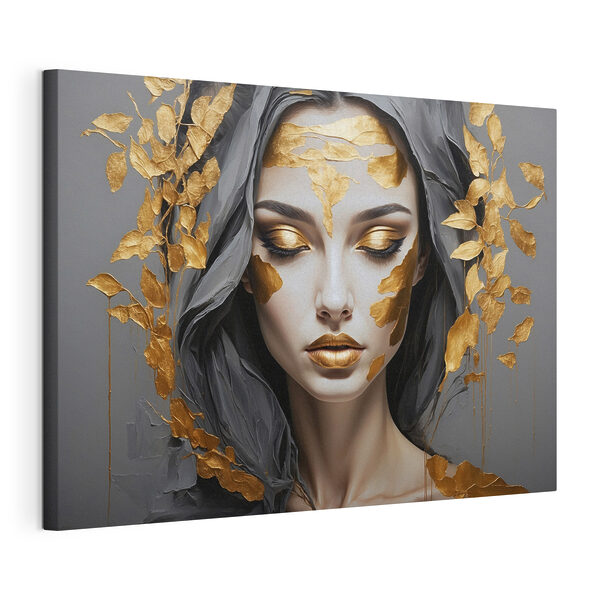 Canvas Schilderijen Etherische schoonheid versierd met metalen bladeren (Artikelnummer: s37326) Canvas Schilderijen Canvas Schilderijen Etherische schoonheid versierd met metalen bladeren (Artikelnummer: s37326)