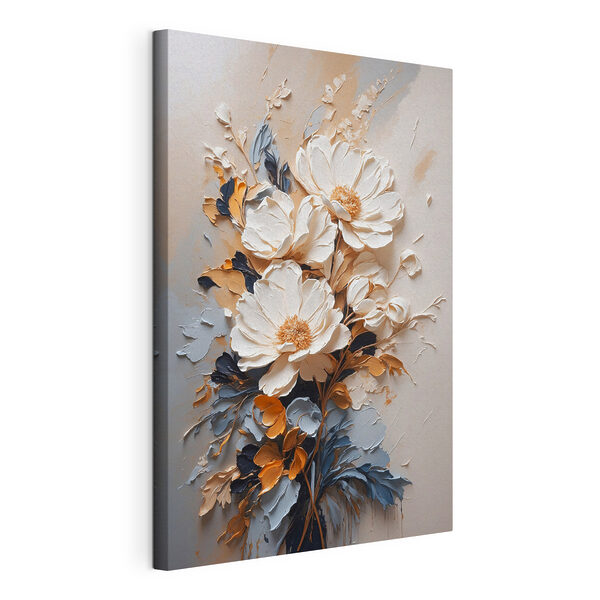 Canvas Schilderijen Een schilderij van bloemen op een muur