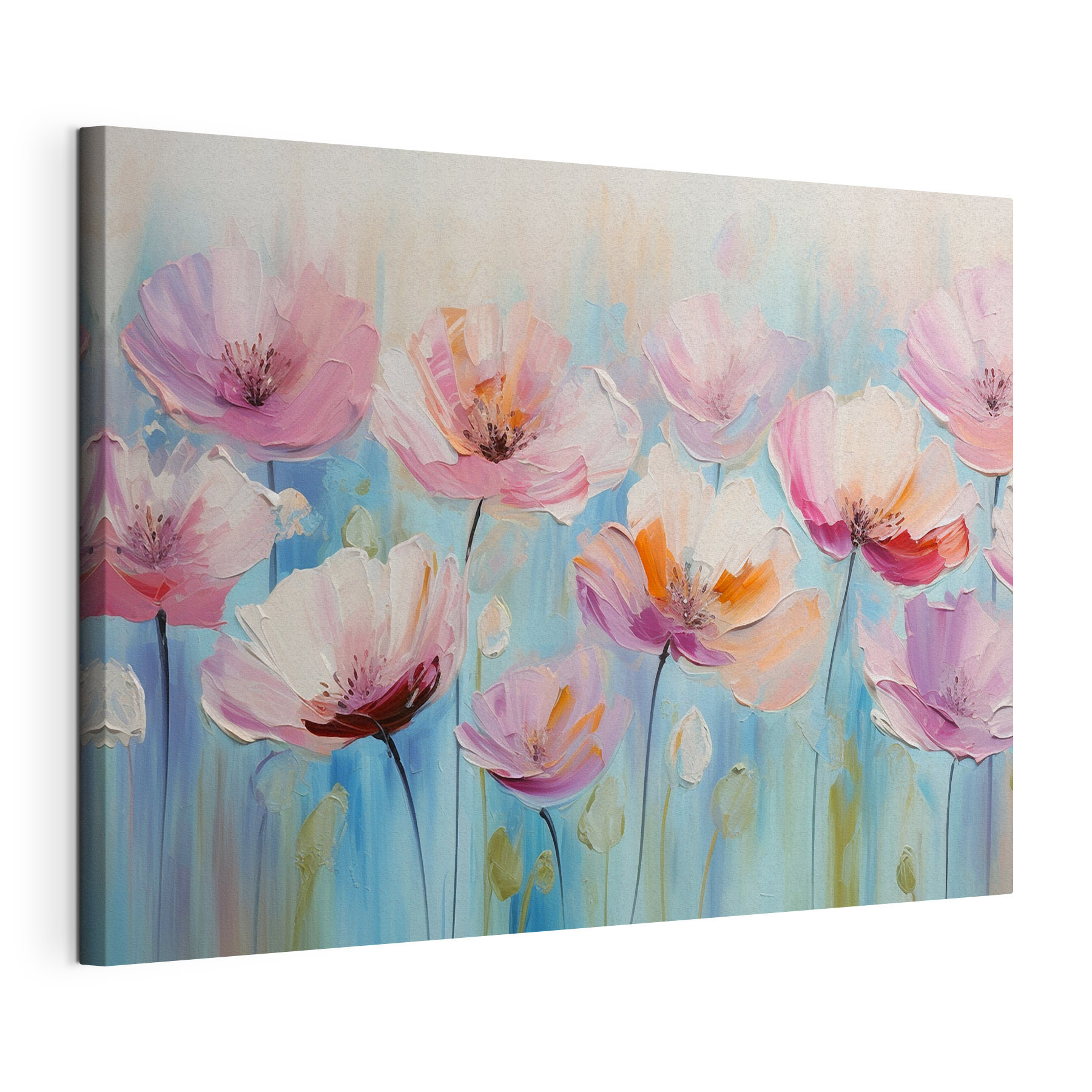 A painting of pink flowers