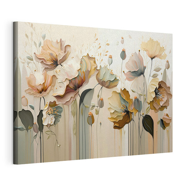 Een schilderij van bloemen op een muur Canvas Schilderijen Een schilderij van bloemen op een muur