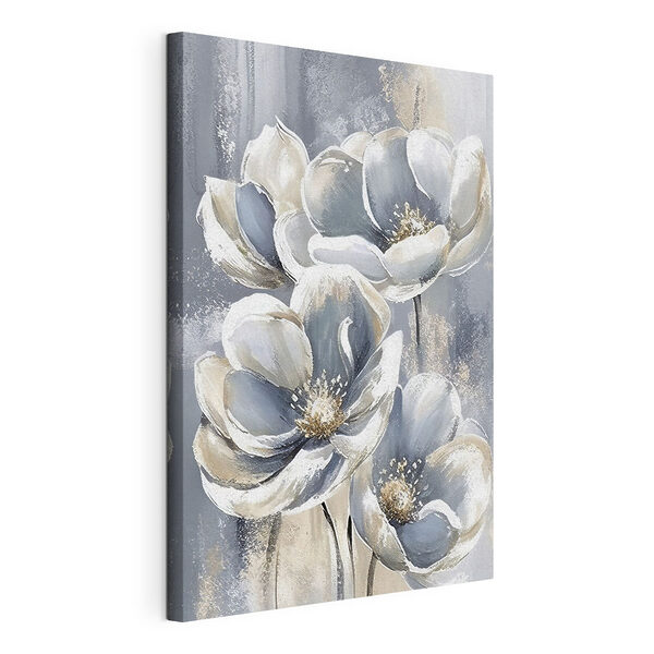 Canvas Schilderijen Een schilderij van bloemen op een grijze achtergrond