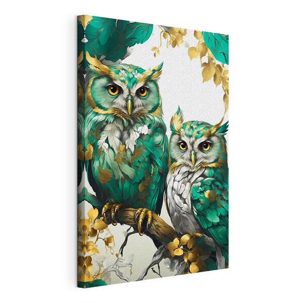Canvas Schilderijen Een paar uilen op een tak