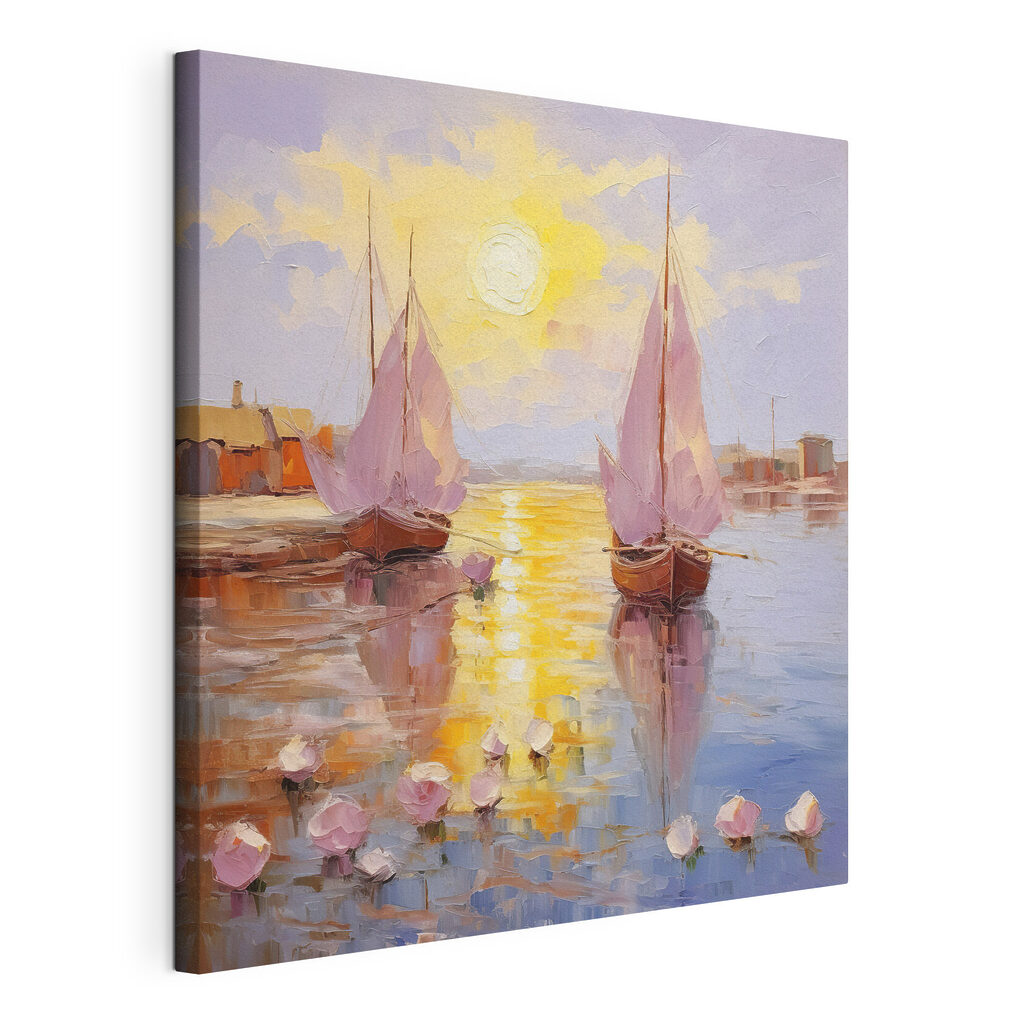 A painting of boats on water A painting of boats on water