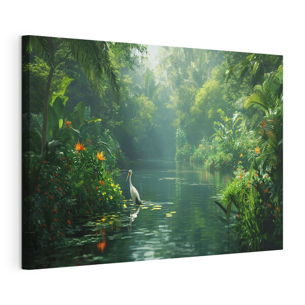 Canvas Schilderijen Een vogel in een rivier