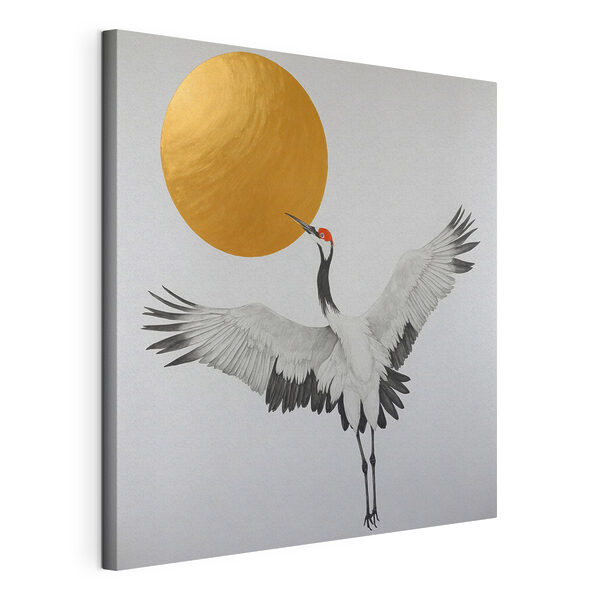 Canvas Schilderijen Canvas Schilderijen Kraanvogel danst onder stralende zon (Artikelnummer: s38195)