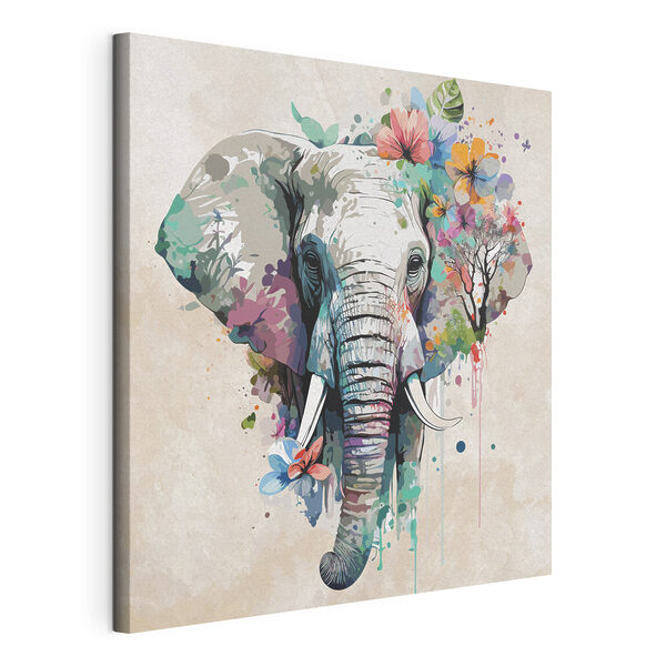 Canvas Schilderijen Een olifant met bloemen en bladeren (Artikelnummer: s38333) Canvas Schilderijen Canvas Schilderijen Een olifant met bloemen en bladeren (Artikelnummer: s38333)