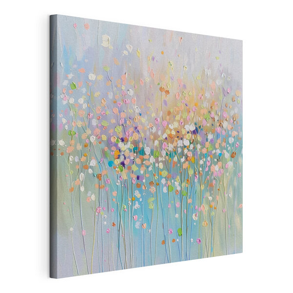 Canvas Schilderijen Een schilderij van bloemen op een blauwe achtergrond