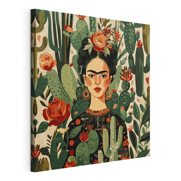Canvas Schilderijen Een schilderij van een vrouw met cactussen