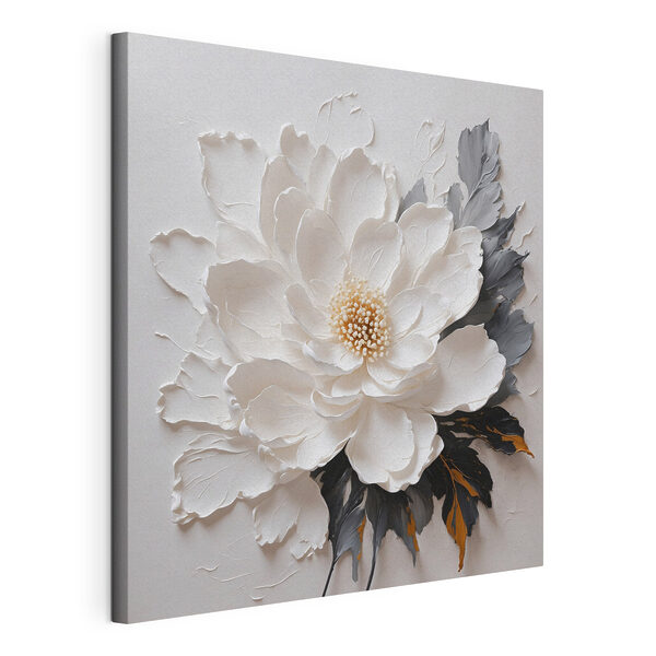Canvas Schilderijen Een witte bloem met zwarte en grijze bladeren (Artikelnummer: s38304) Canvas Schilderijen Canvas Schilderijen Een witte bloem met zwarte en grijze bladeren (Artikelnummer: s38304)