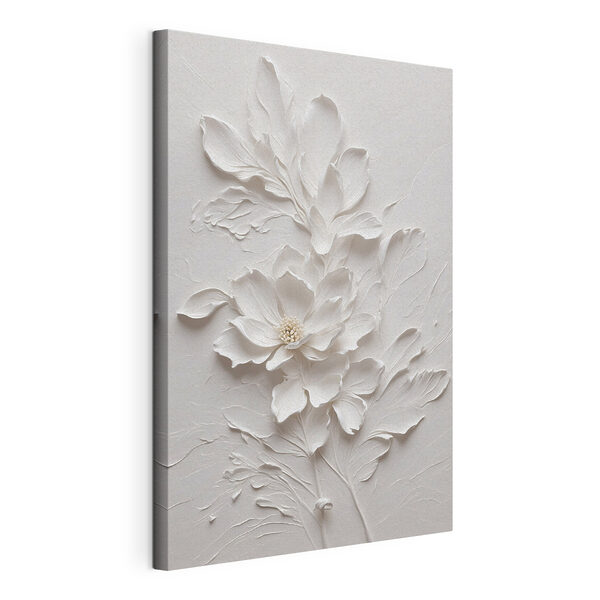 Canvas Schilderijen Een witte bloem met bladeren