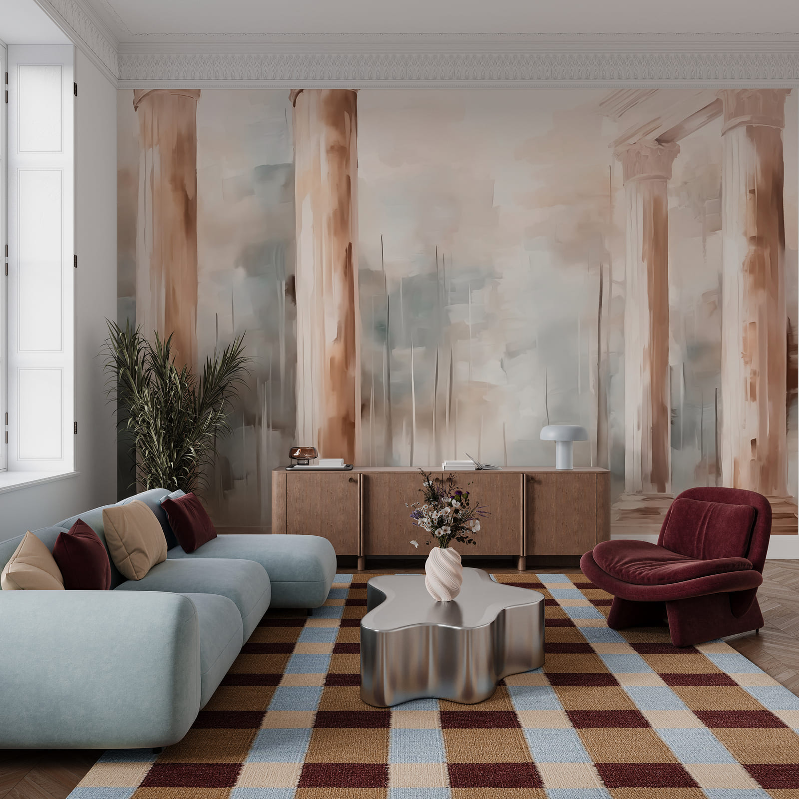 Schilderij van een gebouw met zuilen