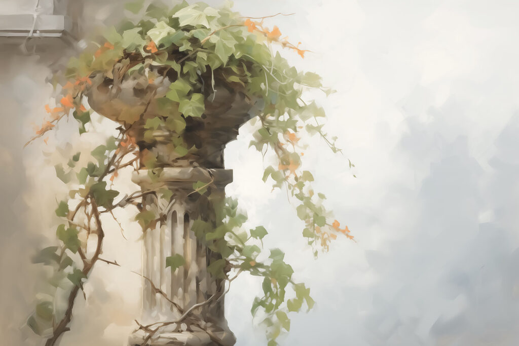 Plant growing on a pillar