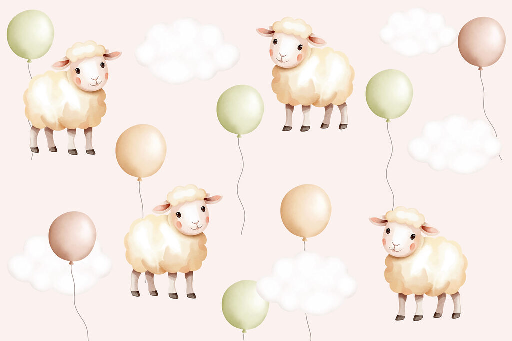 Pattern of sheep and balloons