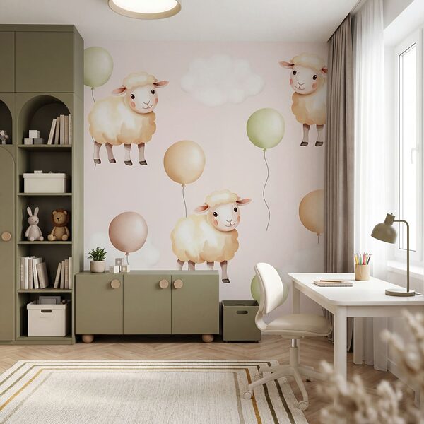 Motief met schapen en ballonnen