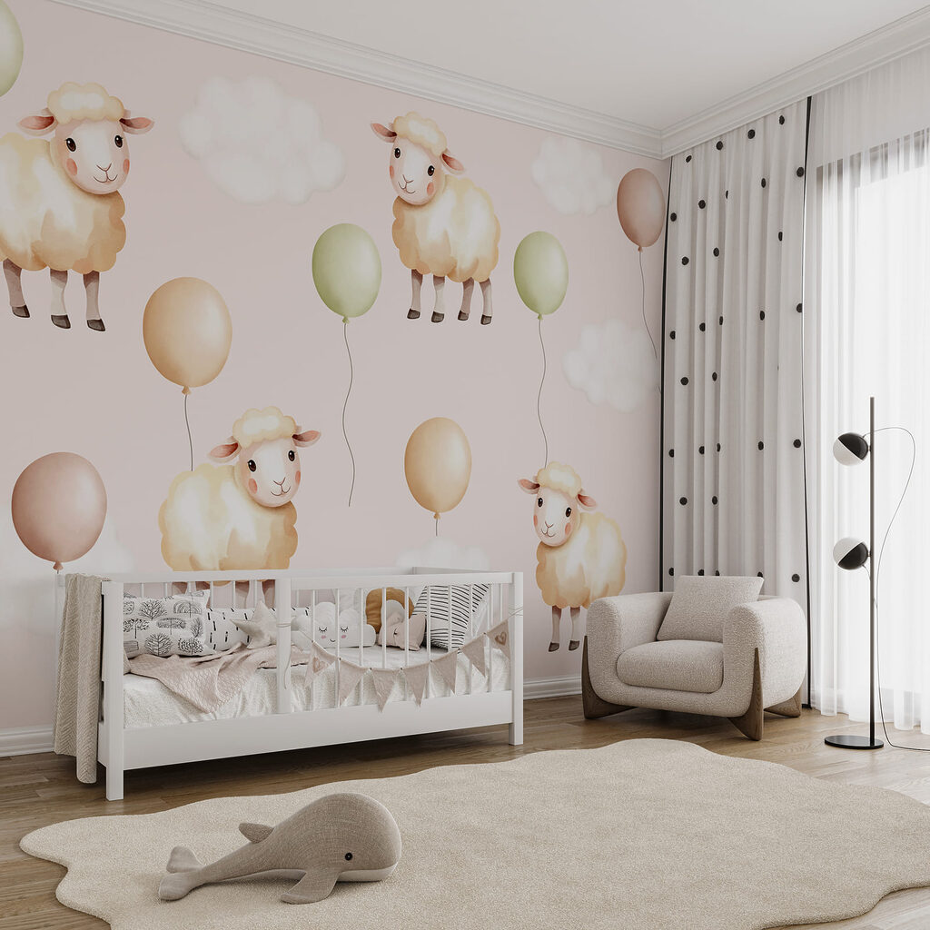 Motief met schapen en ballonnen