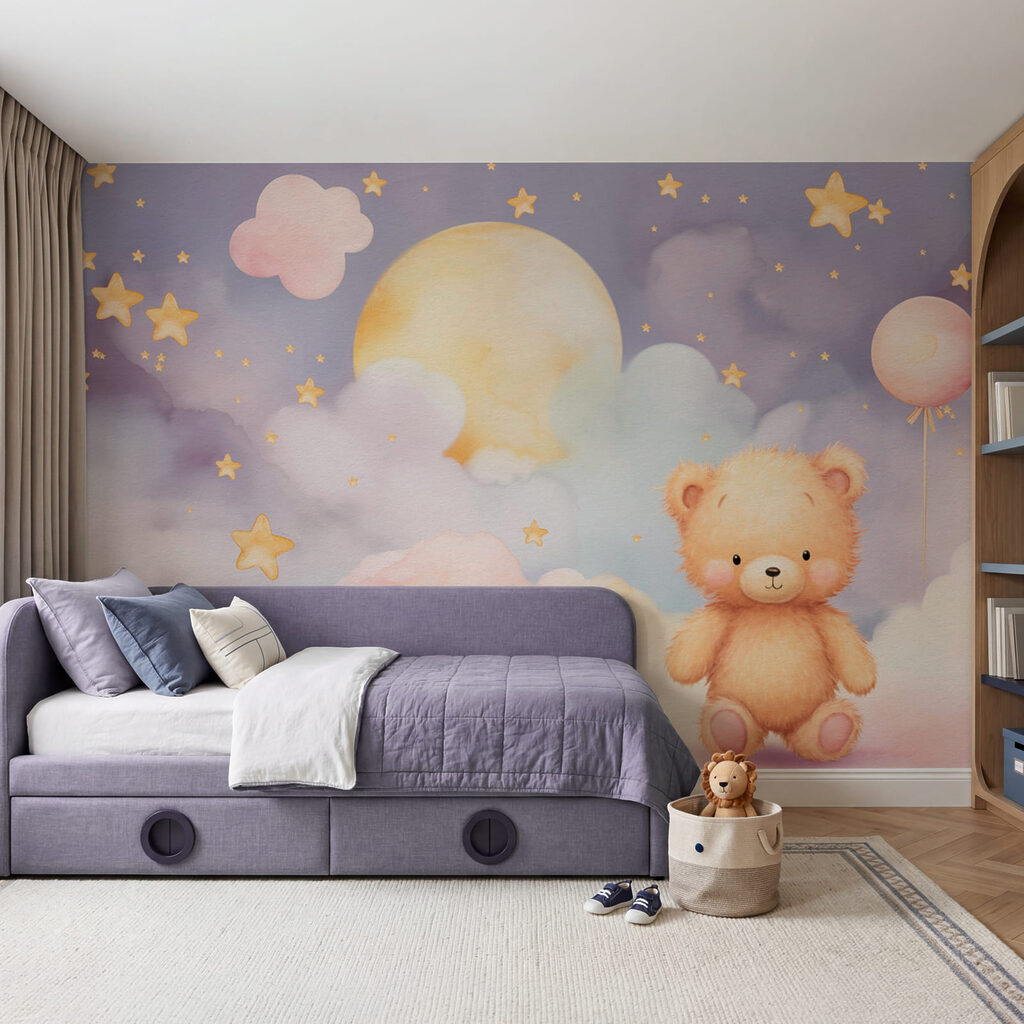 Teddybeer die op een wolk zit