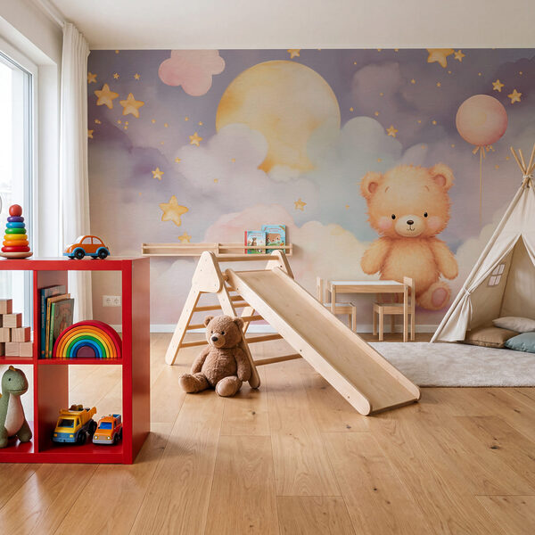 Teddybeer die op een wolk zit