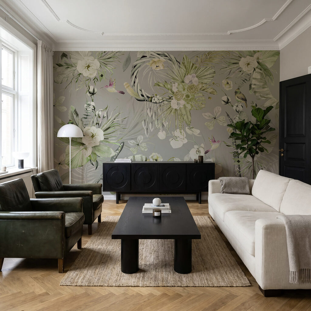 Bloemmotief met vogels en bloemen Bloemmotief met vogels en bloemen