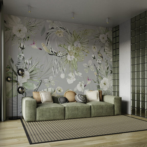 Bloemmotief met vogels en bloemen Bloemmotief met vogels en bloemen