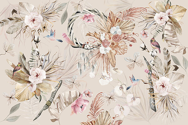 Floral pattern with birds and flowers Floral pattern with birds and flowers