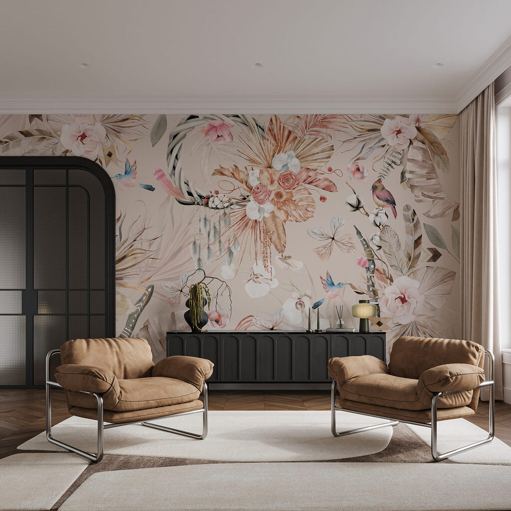 Bloemmotief met vogels en bloemen Bloemmotief met vogels en bloemen